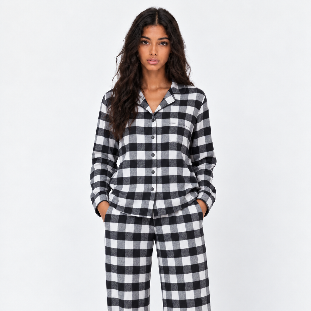 Monochrome Check Pajama Top