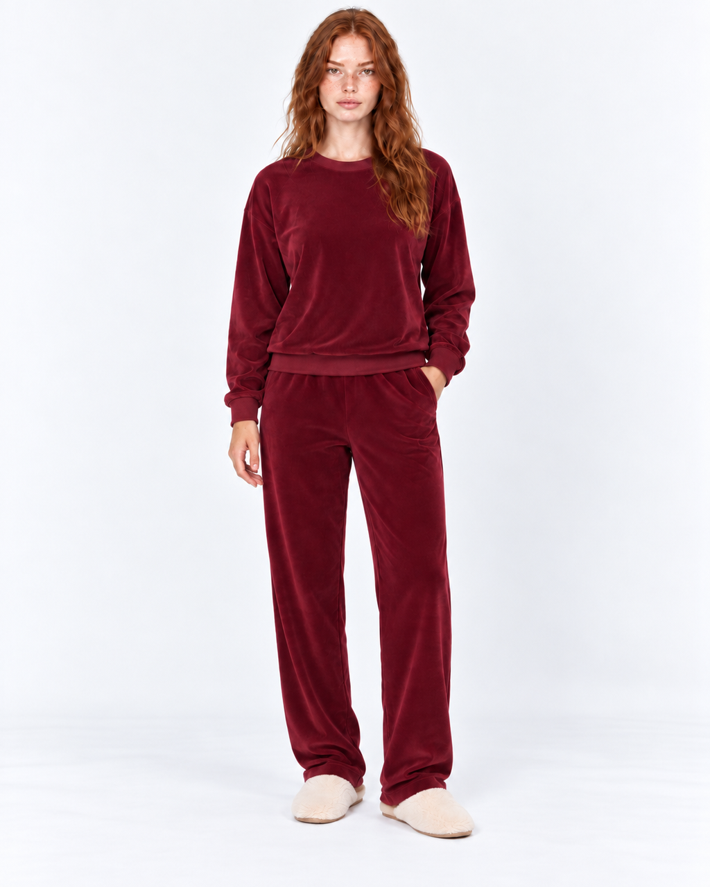 Burgundy Velvet Pajama Set
